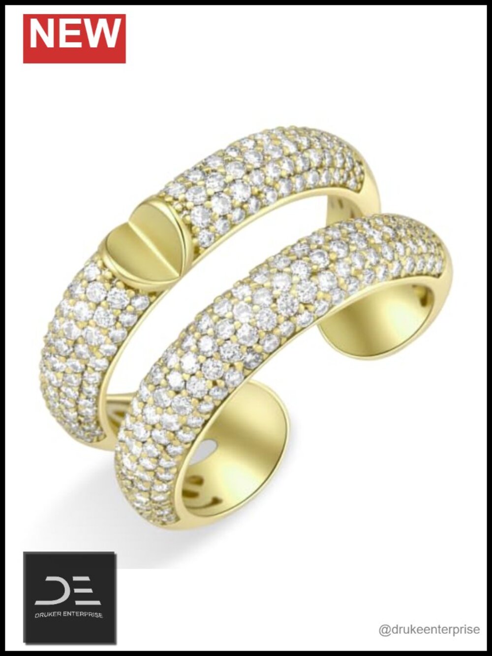 Moissanite Chunky Dome Ring for Women Pave Wide Stackable Band 1.5ct Gold